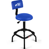 FreekyFit blue backrest shop stool providing ergonomic lumbar support for long tasks
