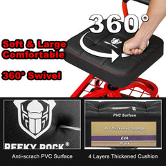 FREEKYROCK 360-degree swivel seat boosts access to nearby tools.