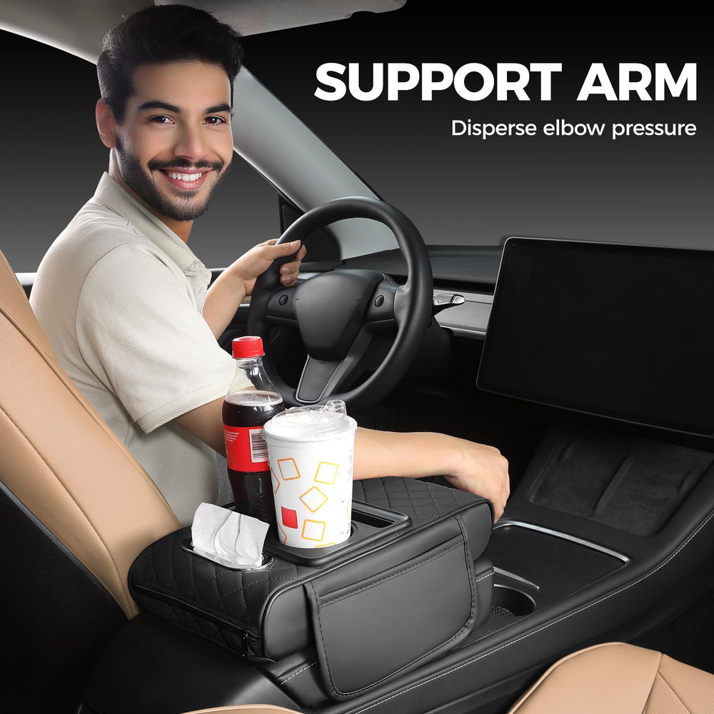 FREESOO dual cup holder keeps drinks secure on drives.
