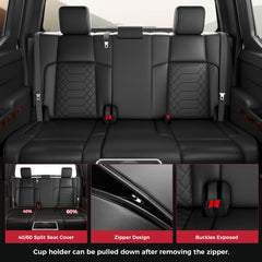 Front pocket design on FREESOO Tacoma seat covers for organized items.