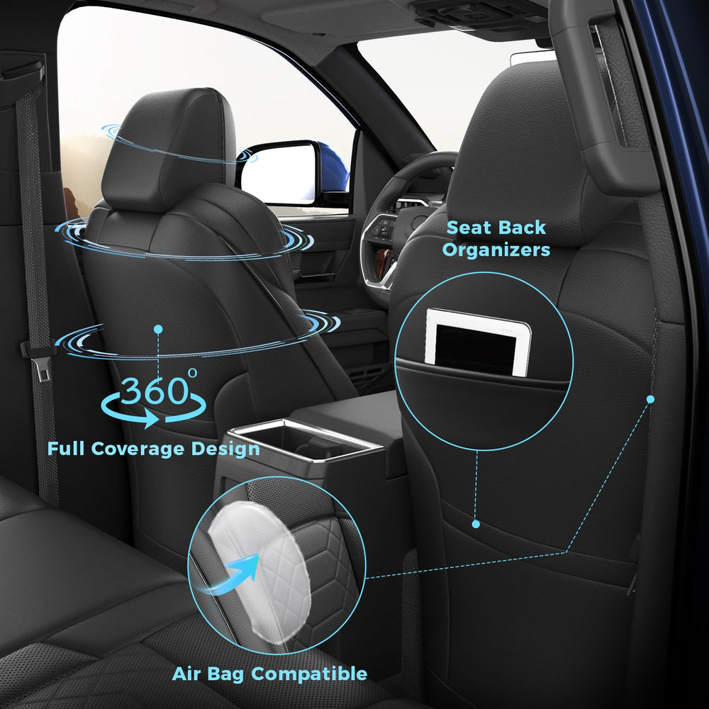 Front seat installation guide for FREESOO Tacoma covers showing easy fit.