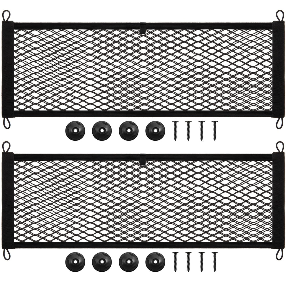 Frienda cargo net with hooks and screws for secure car storage.