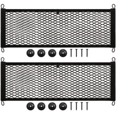 Frienda cargo net with hooks and screws for secure car storage.