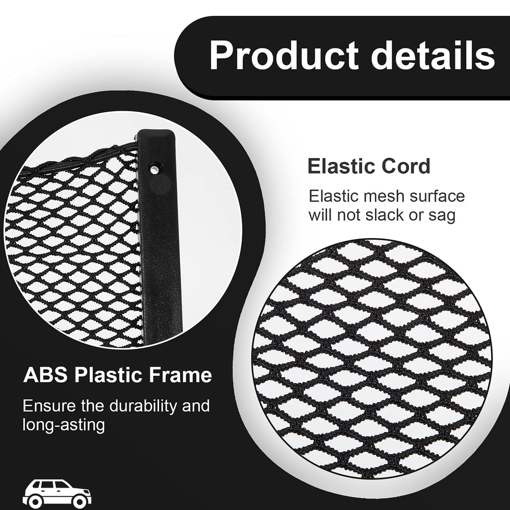 Frienda vehicle organizer mesh pocket in use to hold cables and snacks.