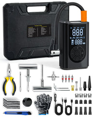 FRIWOLE tire repair kit contents displayed for on-the-go car maintenance.