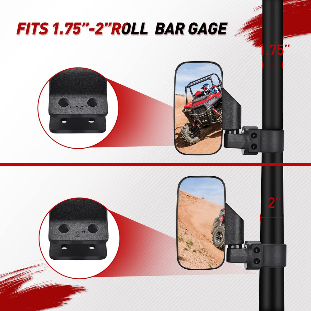 Frokom UTV mirror offers 360-degree rotation for precise rear-view angles.