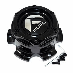 Fuel Offroad cap bolt-on for Blitz wheel, gloss black with chrome logo, enhances wheel aesthetics
