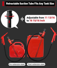 Fuelio retractable intake pipe adapts to different containers for precise pours.