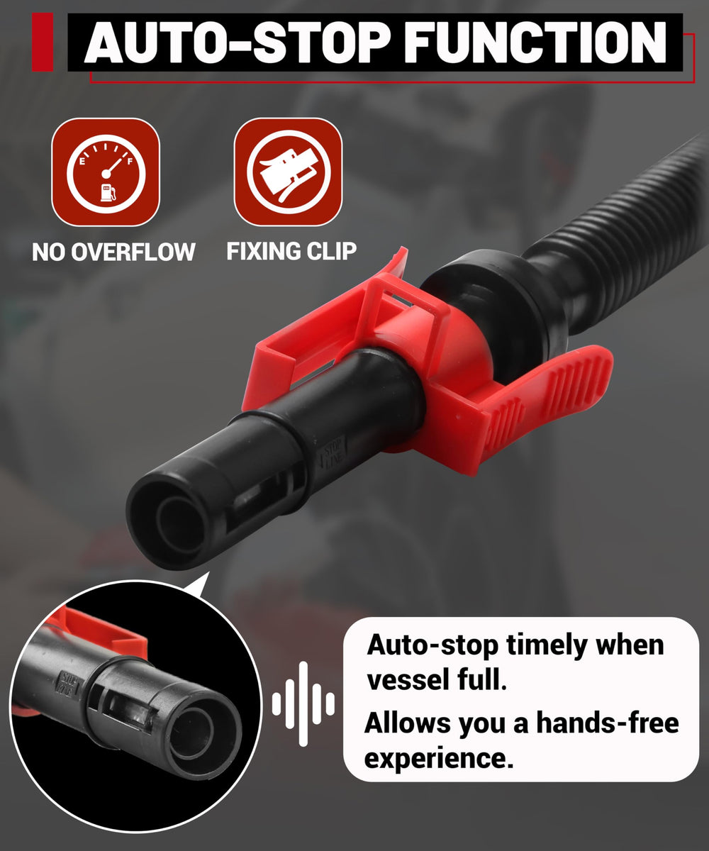 Fuelio 42-inch hose on transfer pump reaches distant tanks.