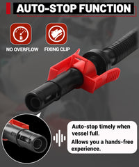 Fuelio 42-inch hose on transfer pump reaches distant tanks.