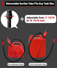 Fuelio pump adjustable retractable intake pipe for various containers