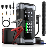 FunLaud All-Around 9000A jump starter front view with LCD display for quick battery checks.