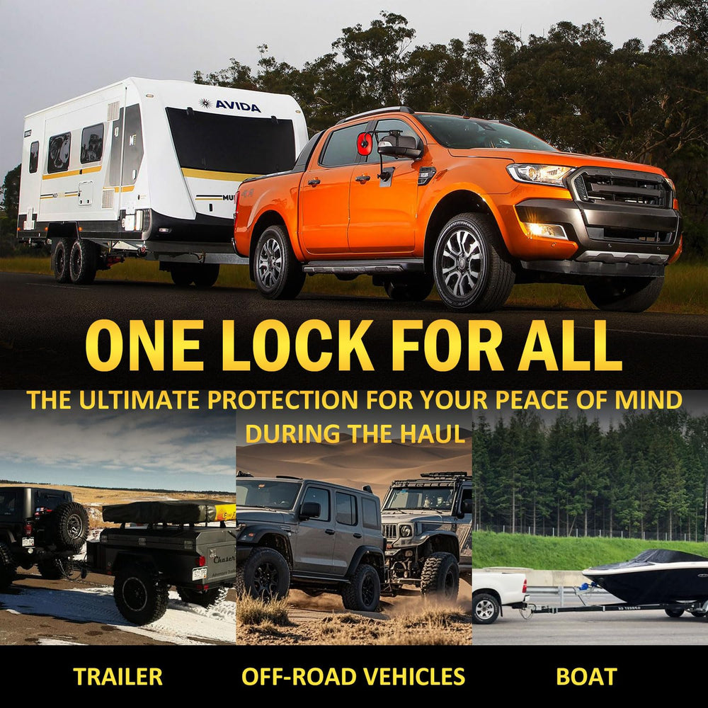 Funmit heavy-duty steel hitch lock highlighting durable materials