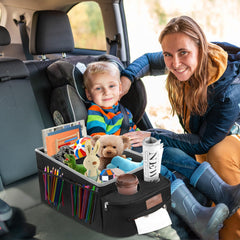 FUNNy elf car seat organizer installs quickly with seat belt loops
