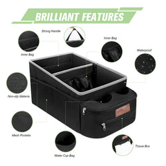 FUNNy elf car seat organizer on the back seat keeps wipes and tablets within reach