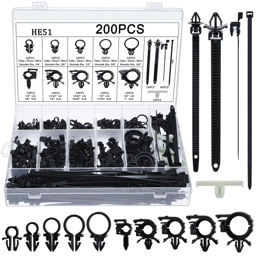 Funnymoom 200pc car wire loom clips kit in a clear box for organized installation.