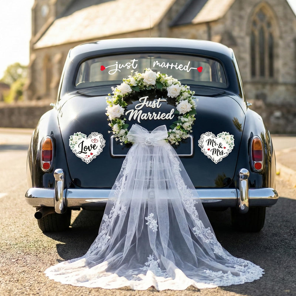 Funtinshdy Just Married car decor wreath adds elegant entry on the vehicle