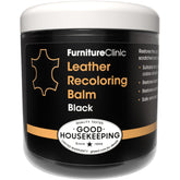 Furniture Clinic leather recoloring balm applied to scratch repair.