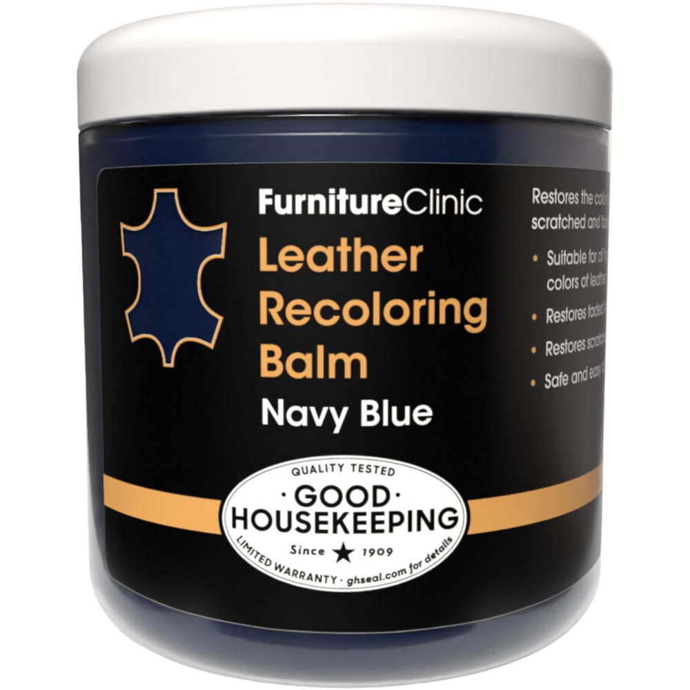Furniture Clinic Original Balm navy blue cap close-up showing color restoration potential