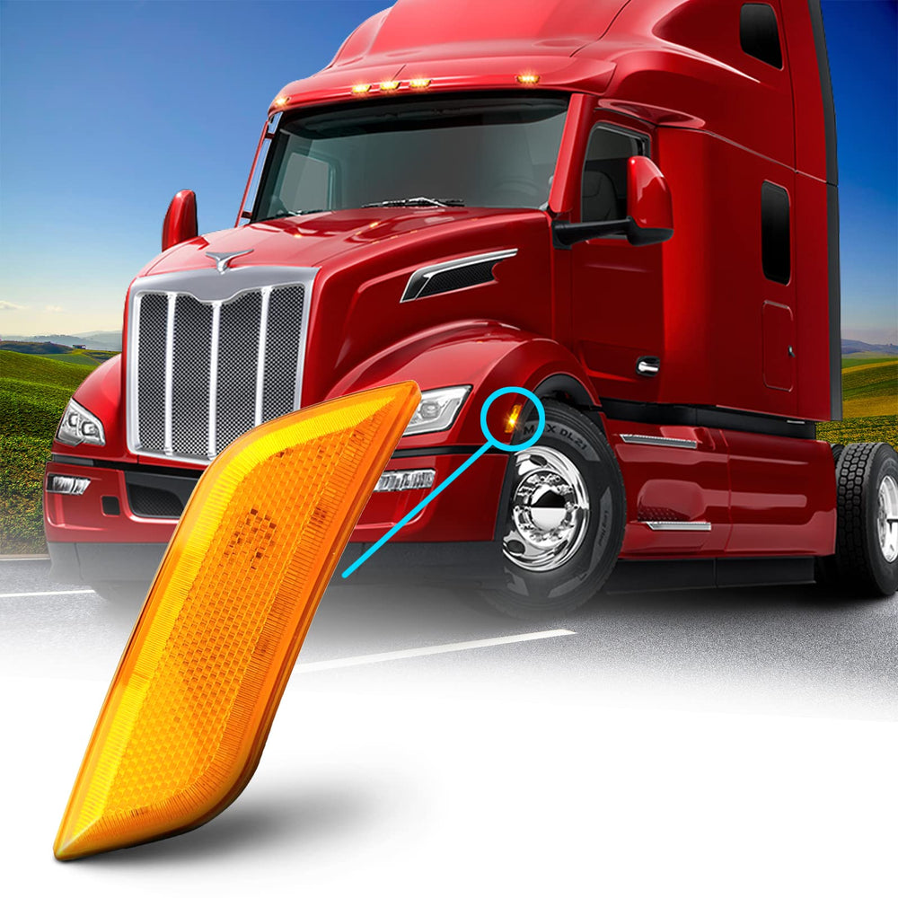 FV FIT LED front fender turn signal lamp closeup, UV-resistant lens.