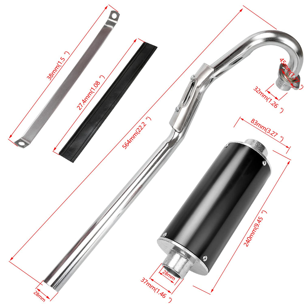 FVRITO 28mm muffler diameter highlights compact, compatible performance for 70cc–125cc bikes.