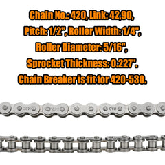 FVRITO 420 chain specs: 1/2 inch pitch, 1/4 inch rollers.