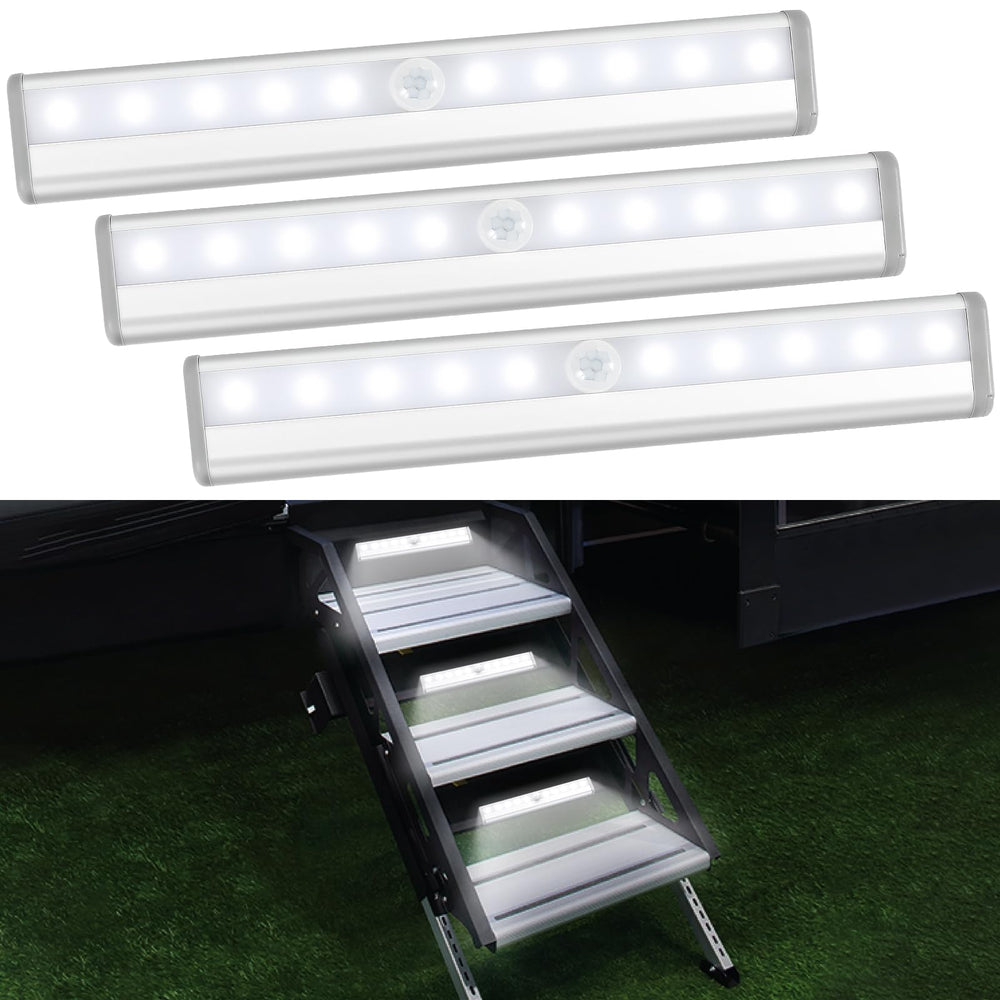 Fymblin RV step light with motion sensor, bright 10-LED bar for hands-free lighting.