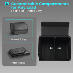 Fyzeoty leather trunk organizer with water-resistant lid in use.