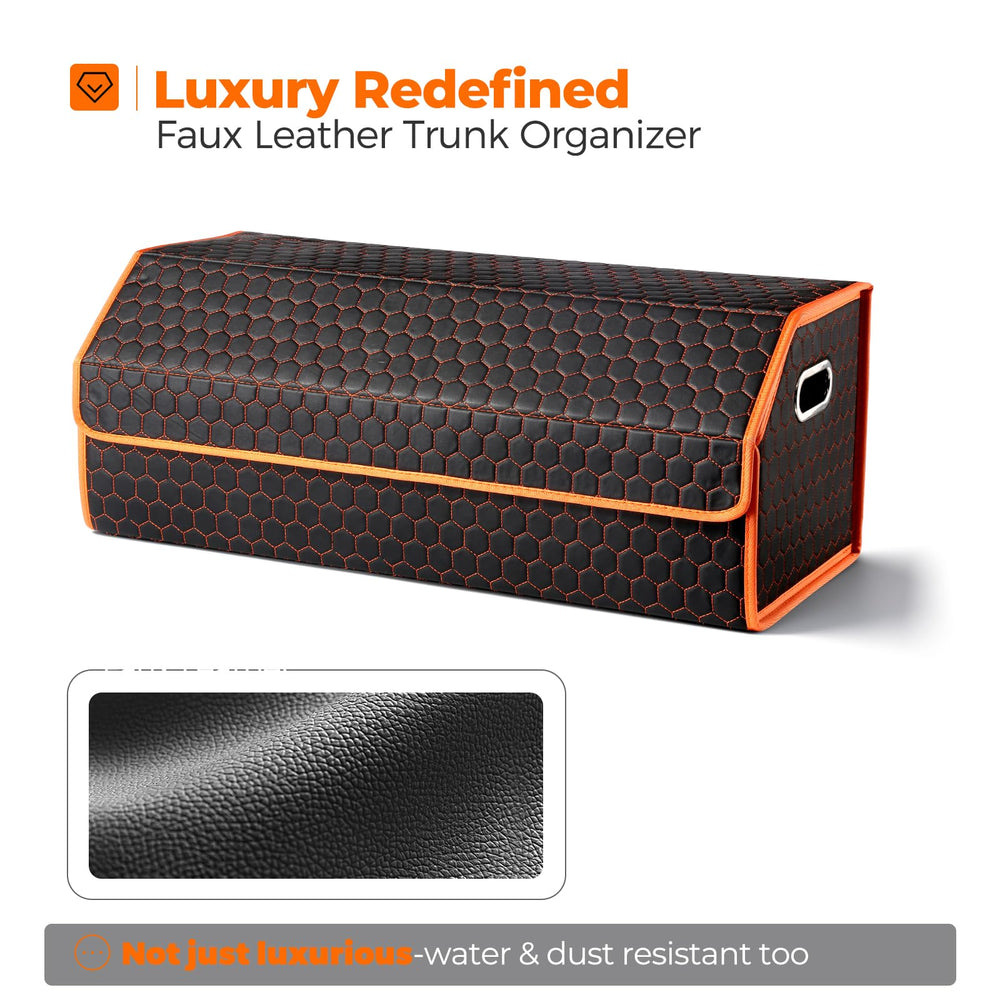 Fyzeoty trunk organizer leather texture adds premium look and easy maintenance.