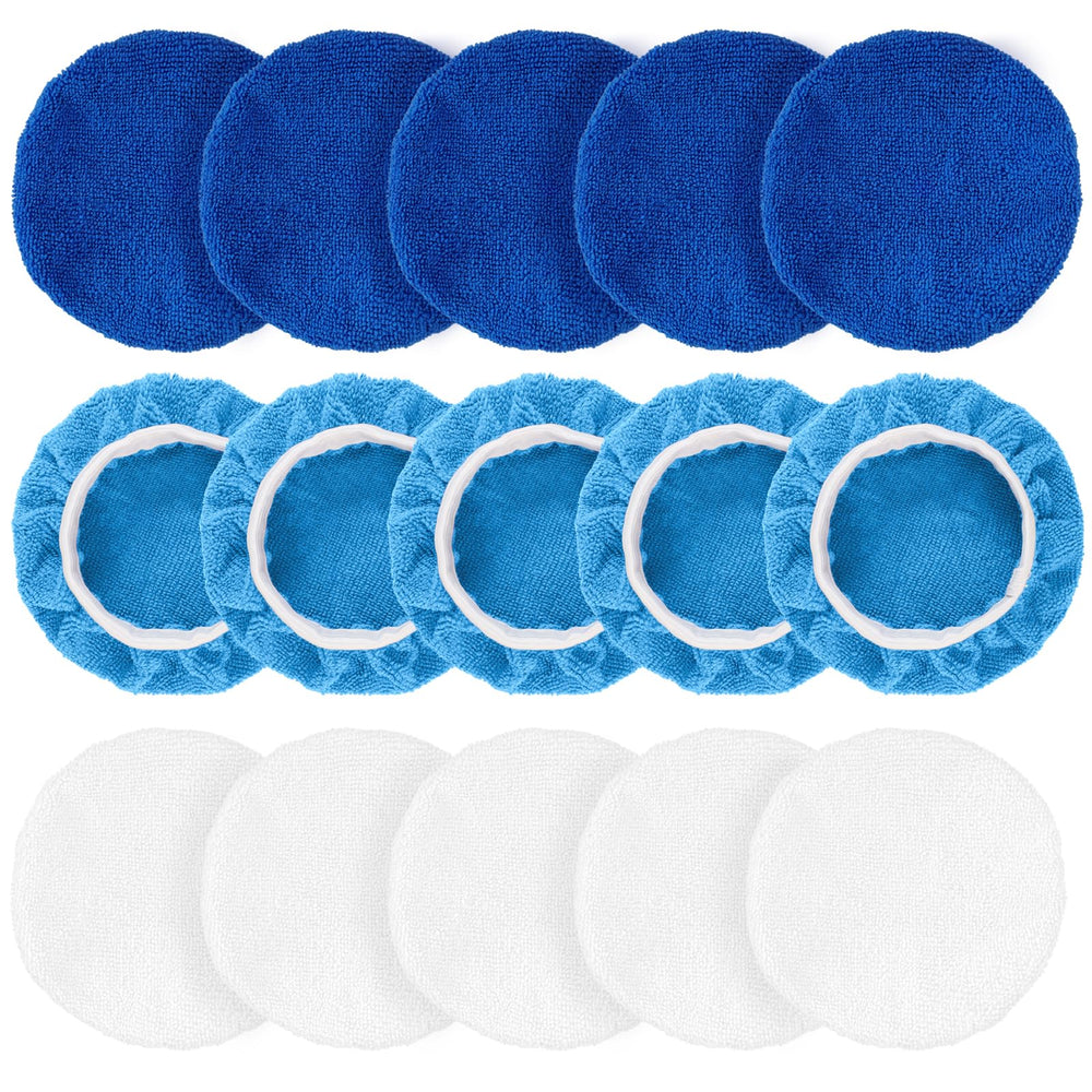 Fzxdfg 15-piece microfiber polishing pad kit for car waxing and home surfaces.