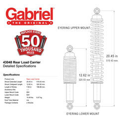 Gabriel Load Carrier rear-towing shock-absorber logo closeup highlights chrome piston
