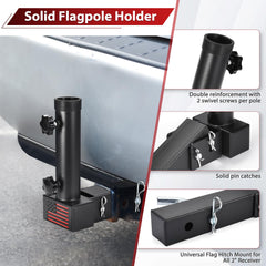GADFISH flagpole mount attached to a 2-inch hitch demonstrating universal compatibility.