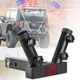 GADFISH trailer hitch flagpole mount showing dual flag positions for easy display.