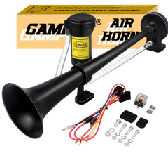 GAMPRO 12V 150dB air horn, 18 inch black chrome zinc trumpet for loud signaling