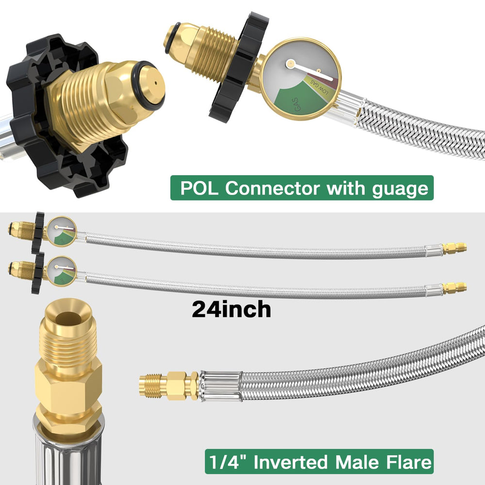 GardenNow stainless steel braided propane hose 24in for durable camping hookups.