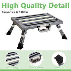 GarfatolRv RV steps platform shows a non-slip fluorescent strip for visibility.