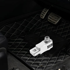 Garneck silver finish pedal extender adds durability and style to Peterbilt cabin.
