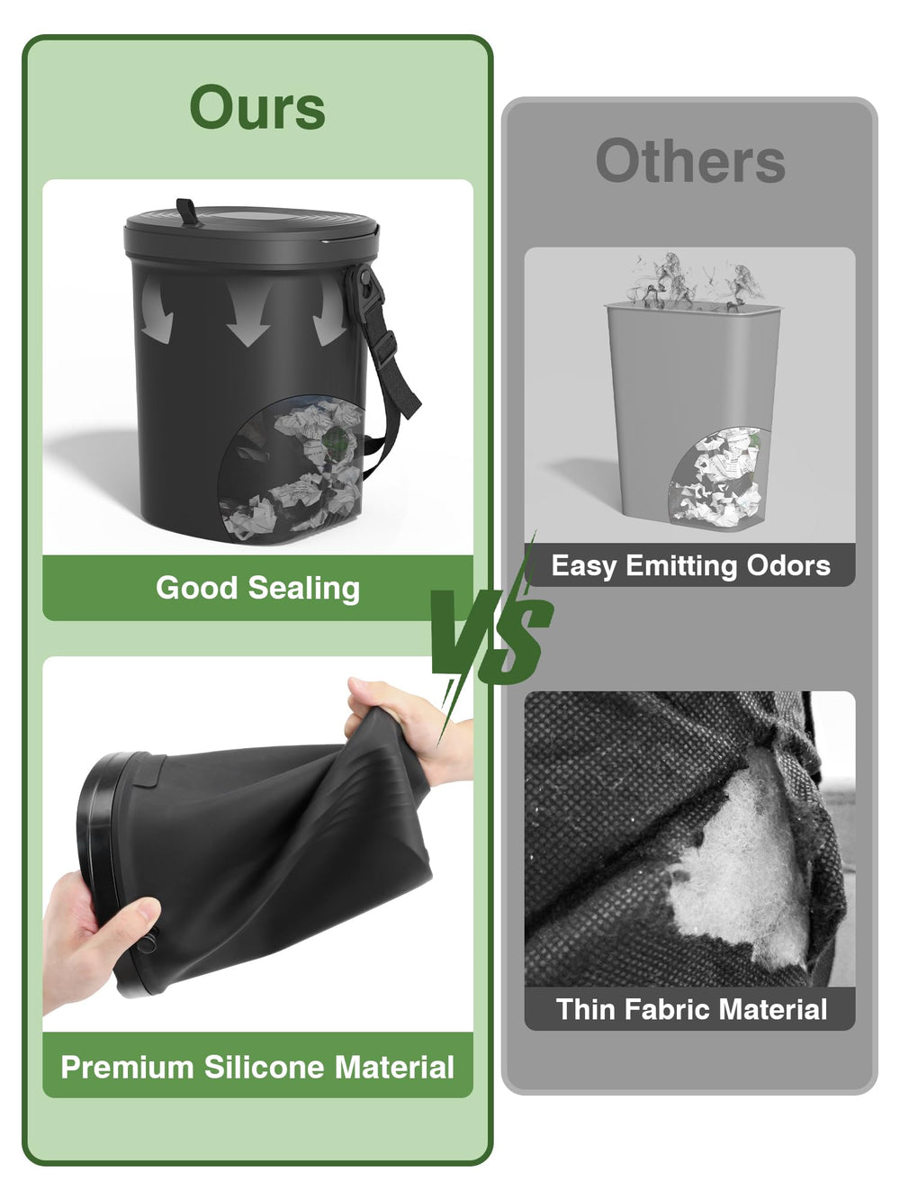 Garoopion front and back flip cover demonstrates odor containment and easy access.