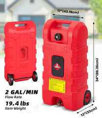 Garvee fuel caddy-on-wheels allows easy transport across rugged terrain.