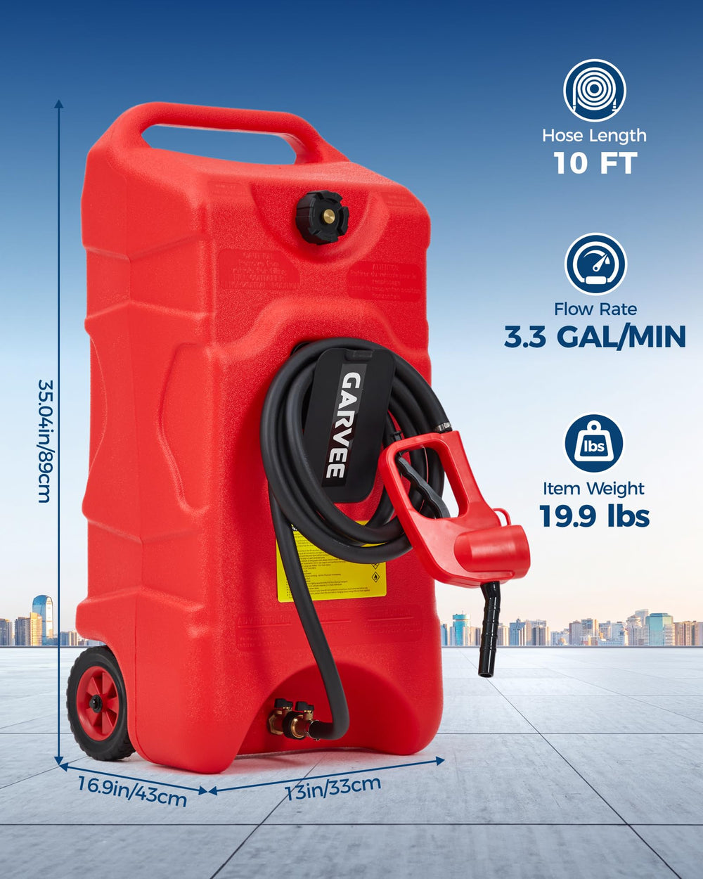 Garvee fuel transfer pump with 10 ft siphon enables quick, precise refueling.