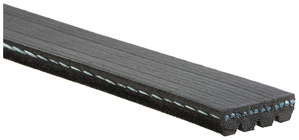Gates K040359SF stretch-fit belt close-up showing durable construction for a reliable serpentine drive.