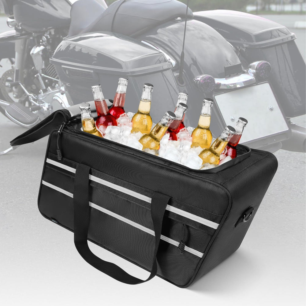 GAWAF saddlebag cooler liner dimensions 18x6x10-5 inches for touring bikes.