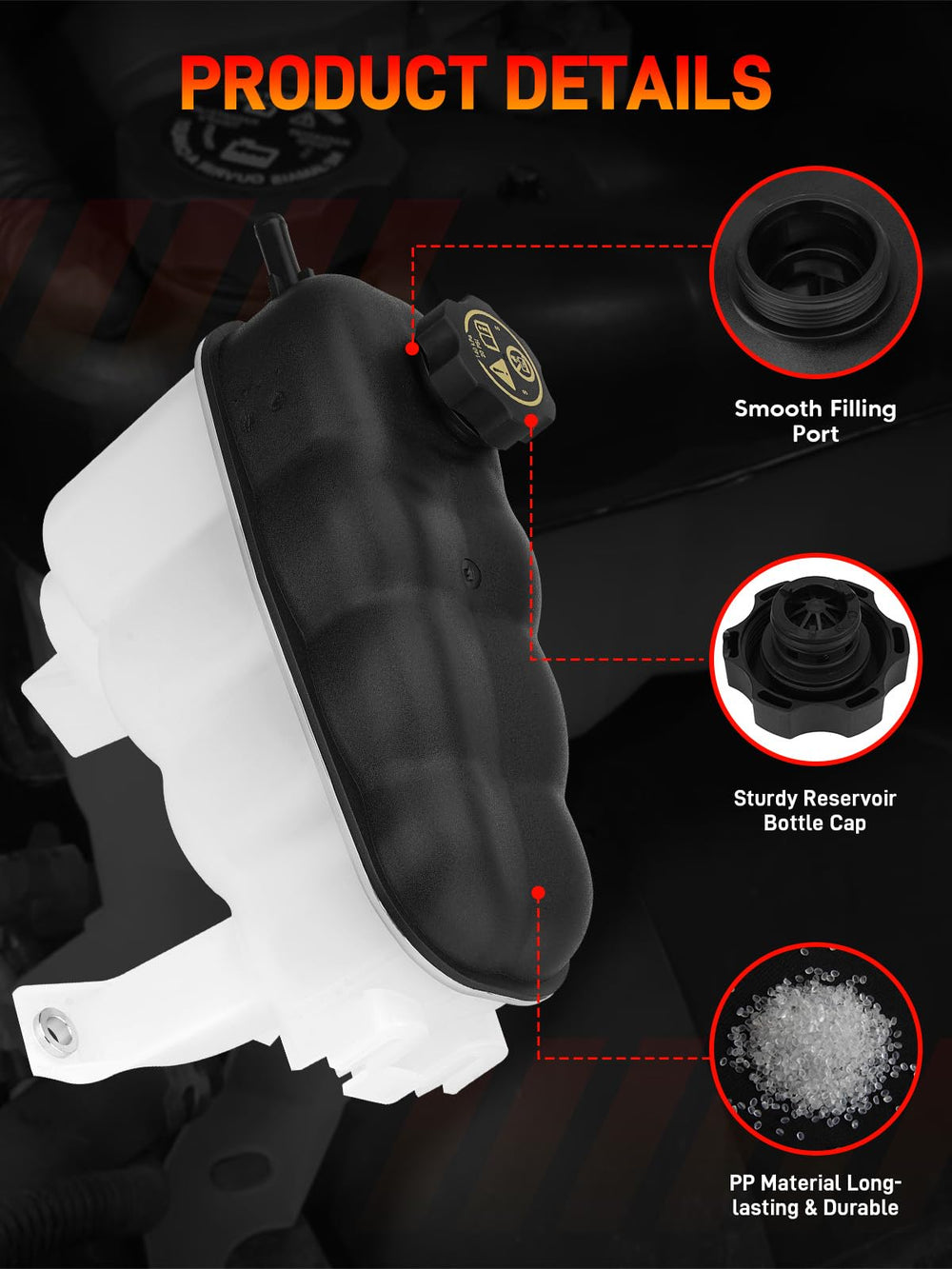 GDUKOP GMC Sierra expansion tank close-up highlights sturdy PA plastic.