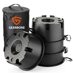 GEARBONE trailer jack block four-pack setup showing quick leveling on uneven ground