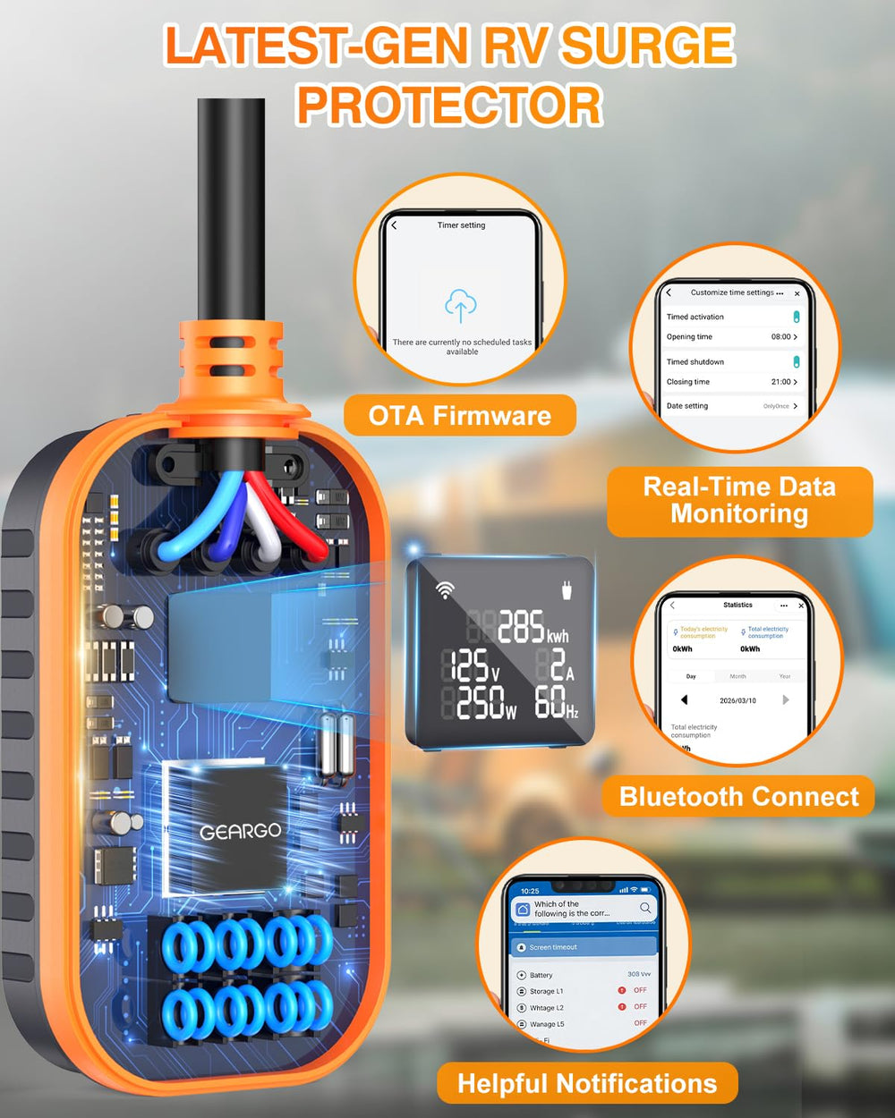 GEARGO surge protector large circuit display reveals wiring status at a glance