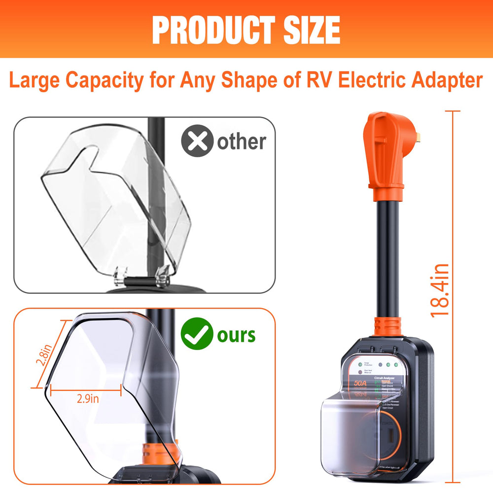 GEARGO waterproof IP68 RV protector with rugged cover guards against rain and dust.