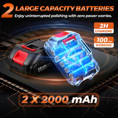 GEARLASSO dual battery system supports longer polishing sessions.