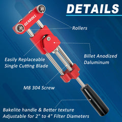 GEAROLL Oil Filter Cutter cutting action showing precise blade contact