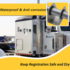 GearTrust waterproof document holder mounted on a trailer for easy access during travel
