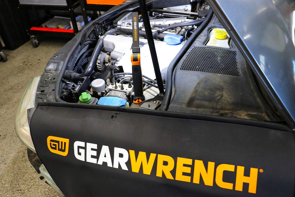 GEARWRENCH magnetic fender cover cushions work area and cleans easily.